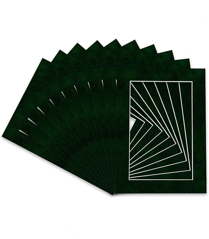 Pack of 25 Acid Free 11x14 Mats Bevel Cut for 8.5x11 Photos - Green Suede Precut Matboards For Pictures, Photos, Framing - 4-ply Thickness