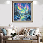 Findvoor Counted Cross Stitch Kits for Adults Full Range of Cross Stitching Embroidery Unprinted Pattern for Beginners, 11CT Needlepoint Kit Patterns Embroidery Kits-Northern Lights Bear 18x18 inch