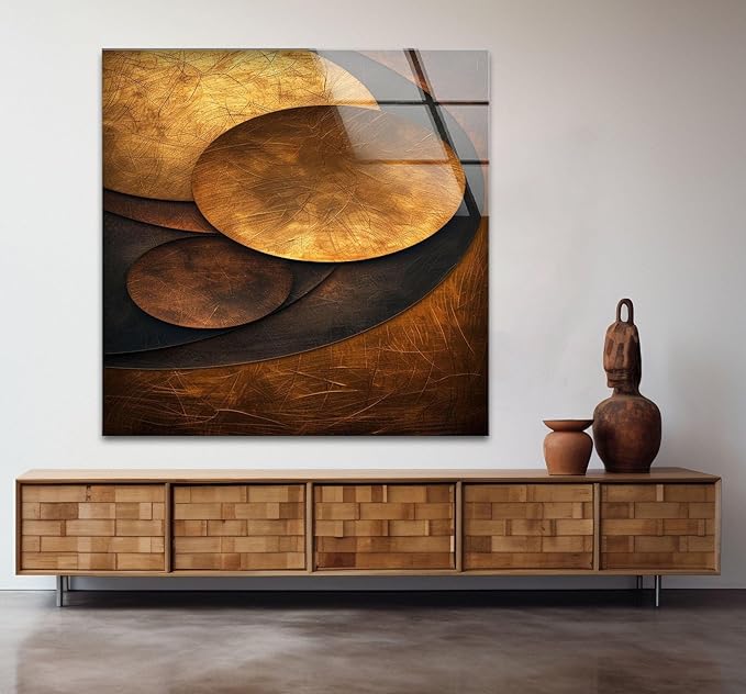 My Photostation.com 32Wx48H'' Bronze Art Deco Geometric Motifs Glass Wall Art Tempered Glass Printing Wall Decor Large Wall Art Wall Hangings