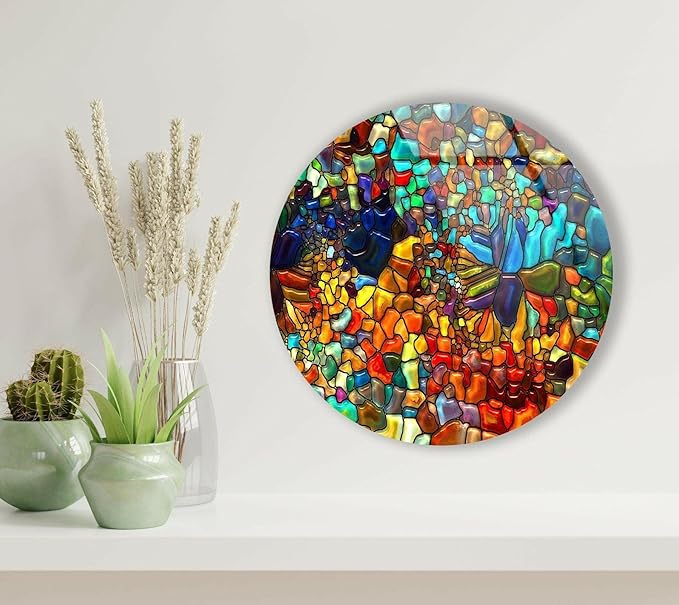 My Photostation.com 27.5''(70cm) Diameter Red Mosaic Round Glass Wall Art Tempered Glass Printing Wall Decor Large Wall Art Wall Hangings