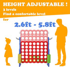 SDADI Height Adjustable Giant 4 in a Row Connect Game, 2-in-1 Jumbo 4-to-Score Game with Ring Toss Game Set, Indoor Outdoor Yard Game Party Game for Kids Adults and Family, Blue