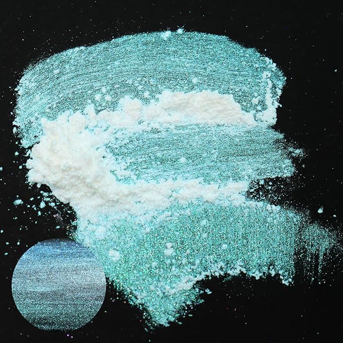 Matio Chameleon Mica Powder, 1.06oz/ 30g Ocean Heart White Chrome Powder, Pearlescent Effect Color Shift Pigment for Resin Craft, Soap Candle Dye, Nail Art, Makeup, Bath Bomb, Paint, Slime Pigment