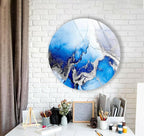 My Photostation.com 15.8''(40cm) Diameter Blue Marble Round with Silver Details Glass Wall Art Tempered Glass Printing Wall Decor Large Wall Art Wall Hangings