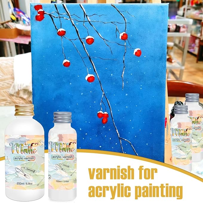 Matte Varnish for Acrylic Painting，100ml Acrylic Paint Varnish，Clear Varnish Keeps Paintings from Yellowing, Cracking, Maintains Permanent Color（Matte）