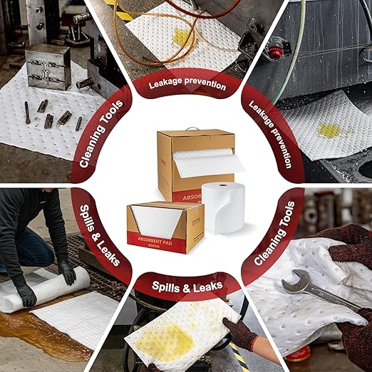 Oil Absorbent Pads | 16"x20" Oil-Only Spill Mat 100-Pack | Industrial Spill Control for Oil & Fuel(24 Gal/Box) | Repels Water Absorbing Sheets