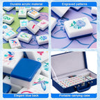 American Mahjong Set 168 Blossom Acrylic Numbered Tiles, 4 All-in-One Rack/Pushers, 4 Dice, Blue Tiles Bag and Portable Travel Case Classic Full Size Complete Mahjongg Game Set