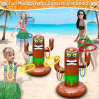 25" Inflatable Luau Tiki Pool Toss Games, Tiki Pool Ring Toss Toys with 4 Rings for Boys Girls Adults Indoor Outdoor Tropical Summer Swimming Inflatable Bean Bags Toss Hawaiian Luau Party Supplies