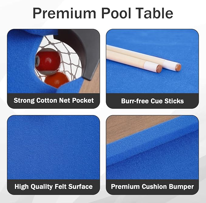 54" Portable Pool Table - Billiard Table for Kids & Adults with 2 Cues, Triangle Rack, Chalk & Brush - Compact Wooden Game Table for Home, Game Room, Indoor & Outdoor