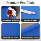 54" Portable Pool Table - Billiard Table for Kids & Adults with 2 Cues, Triangle Rack, Chalk & Brush - Compact Wooden Game Table for Home, Game Room, Indoor & Outdoor