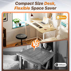 Huuger Folding Desk for Small Spaces, 39.3 Inch Foldable Computer Table, for Home Office, Study, Bedroom, Dorm, Space Saving, Small Writing Work Office Computer Desk, Easy to Fold, Oak