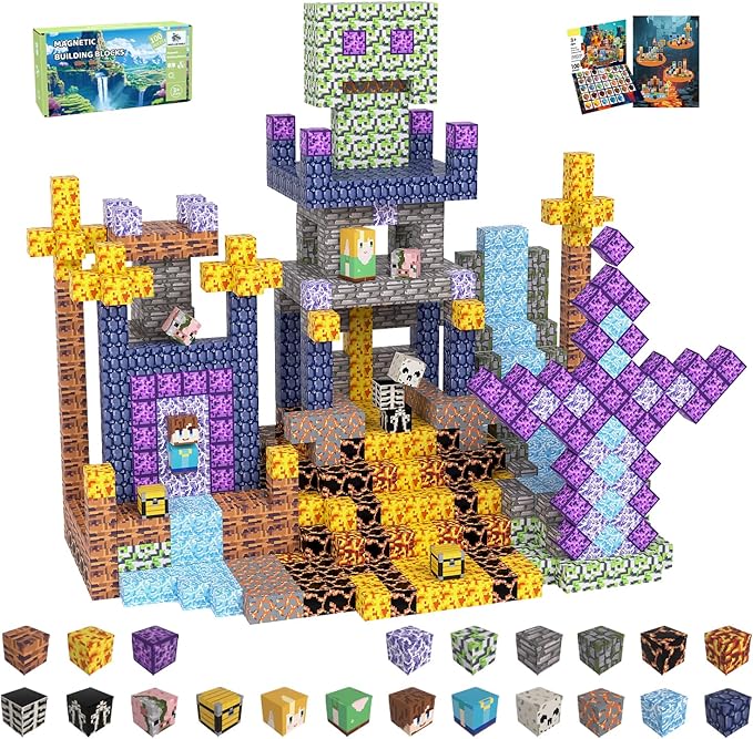 Magnetic Blocks, Magnetic Tiles Building Blocks, Magnet Cubes STEM Sensory Game Toys Christmas Birthday Gifts for Kids Boys Girls Age 3+ (Sword)
