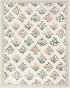 Wonnitar Floral Washable 8X10 Area Rugs, Soft Large Rugs for Living Room, 8 x 10 Low Pile Non Slip Moroccan Bedroom Carpets for Nursery Kids Room Decor Dining Room, Cream Beige