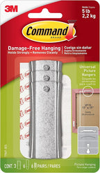 Command 5 lb Universal Picture Hanger, 3 Frame Hangers, 6 Command Strips and 6 Frame Stabilizer Strips for Sawtooth, D-Ring, Wire, Keyhole and Other Frames, Damage-Free Hanging for Home Decor