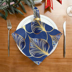 ALAZA Art Deco Floral Royal Blue & Gold Cloth Napkins Set of 4, 20x20 Inch Washable and Reusable Napkin for Decoupage Dinner Party Everyday Use