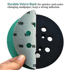 5-Inch 8-Hole Wet Dry Sanding Discs 150 Grit, Polyester Film Backed Heavy-Duty Hook and Loop Sandpaper for Random Orbital Sander, 50-Pack