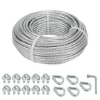 Galvanized Steel Wire Rope Cable, 3/16” Galvanized Steel Cable with Rope Clamp and Thimble, 7X7 Strand Core Aircraft Cable Used for Anchored Shed, Fencing, Sunshade, Clothesline (50ft)
