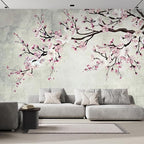 wall26 Large Wall Mural Watercolor Style Ink Painting Pink Cherry Blossom on Vintage Wall Background | Self-Adhesive Vinyl Wallpaper/Removable Modern Wall Decor - 108x168 inches