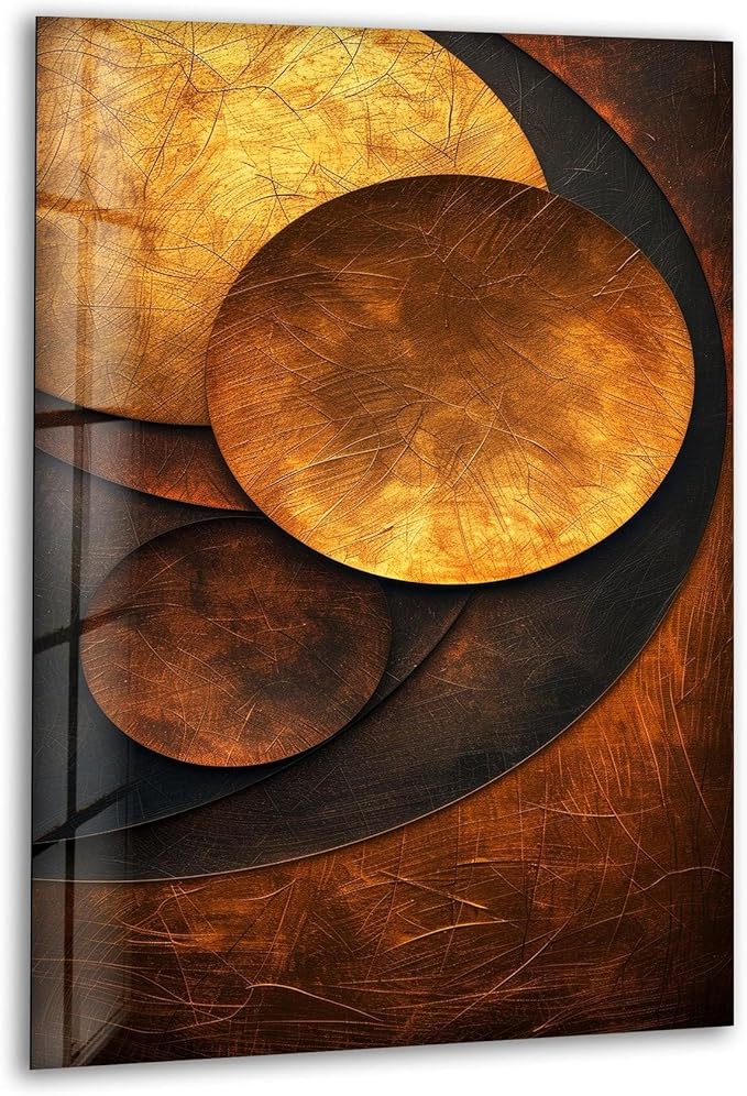 My Photostation.com 30Wx35.5H'' Bronze Art Deco Geometric Motifs Glass Wall Art Tempered Glass Printing Wall Decor Large Wall Art Wall Hangings