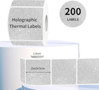 2" x 2" Square Thermal Labels Stickers, Holographic Glitter Thermal Stickers Labels, Waterproof Direct Thermals Label for Small Business, DIY Design- Silver