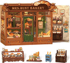 Cutefun Book Nook Kit - DIY Miniature House Dollhouse Kit, Book Nook Kits for Adults, Bookshelf Insert Bookend with LED Light for Teens and Adults (Mrs.Hunt Bakery)