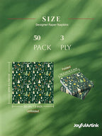 Premium Designer Paper Napkins, 3-Ply 6.5 x 6.5-inches Fold Disposable Decorative Winter Guest Christmas Holly Green Festive New Year Tree Party Lunch Dinner Napkin (50, Festive Green)