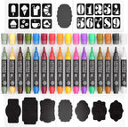 ARTEZA Pastel Liquid Chalk Markers, Set of 16, Tweezers, Labels, Stencils, Erasable, Water Based Pens for Chalkboards, Glass, Windows, and More