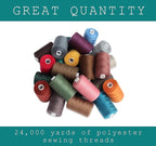 BlesSew Sewing Thread - 24 Spools of Polyester Thread for Sewing Machine for Beginners, Hand Stitching & Quilting - 1000 yds per Spool in Dark Colors