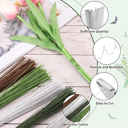 PATIKIL 32 Inch 22 Gauge Floral Stem Wire, 4 Pack/160 Pieces Bouquet Stem Paper Wrapped for DIY Crafts Flower Arrangements, Silver Tone