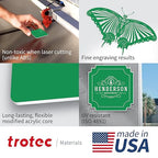 Trotec TroLase | 12"x12"x1/8", 8 Pcs | Bright Green/White | 2 Ply | Modified Acrylic | Laser Engraving Double Color Plastic Sheet | Engraving Blanks for Laser, Saw, Guillotine | Made in USA