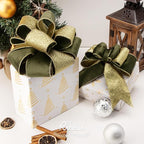 Ribbli Dark Moss Velvet Wired Ribbon 2.5 Inch Moss Green Velvet with Gold Glitter Christmas Ribbon for Christmas Tree Decoration Big Bow Gift Wrapping Crafts Wreaths Supplies- 10 Yards