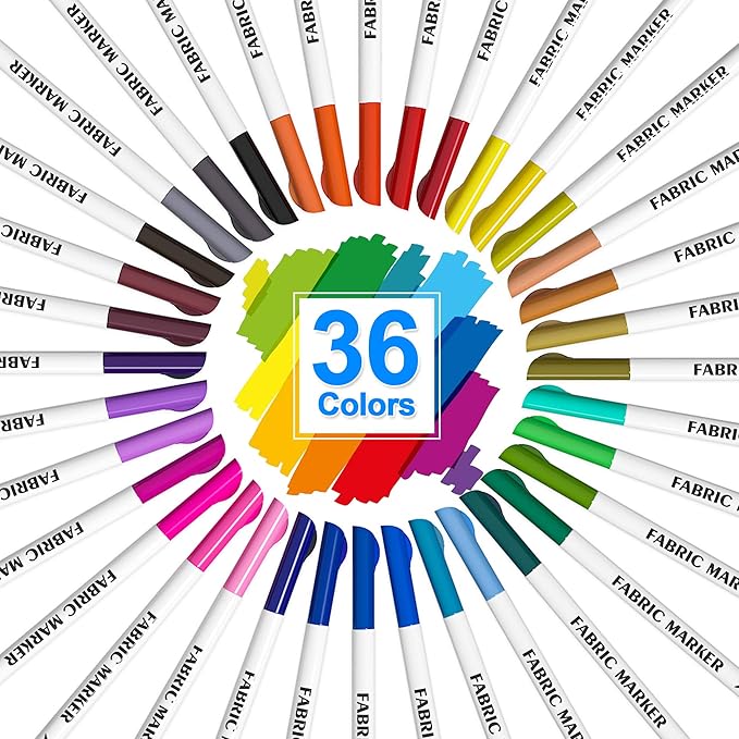 Fabric Markers, Lelix 36 Colors Permanent Fabric Pens for Writing Painting on T-Shirts Clothes Sneakers Canvas, Child Safe & Non-Toxic for Kids Adults
