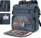 Crochet Backpack,Knitting Bag Backpack Yarn Storage Organizer Travel Crochet Bag with USB Charging Port,Large Yarn Tote Bag Yarn Holder Case for Knitting Needles,Crochet Hooks,Crochet Accessories,Blue