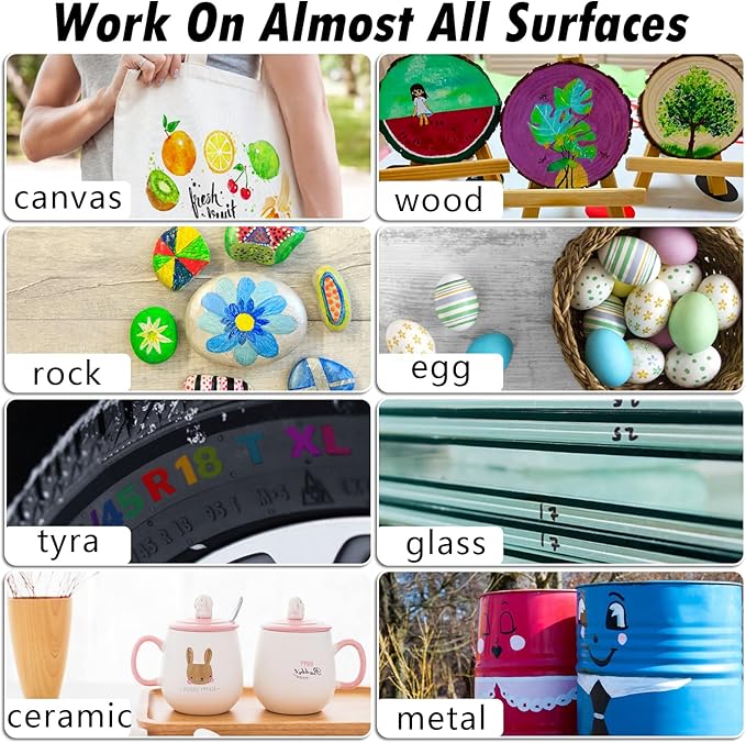 Black Paint Pens Paint Markers - 12 Pack Permanent Quick Dry Waterproof Marker Pens for Rocks Wood Fabric Plastic Canvas Glass Mugs Metal Tire Stone