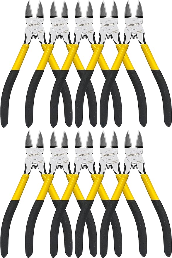 Wire Cutters 10 Pack, 6.5 inch, BOOSDEN Flush Cutters, Spring Loaded Cutting Pliers, Side Cutters, Dykes Cutter, Wire Clippers, Plastic Cutter, Wire Cutters for Jewelry, Floral, Electrical