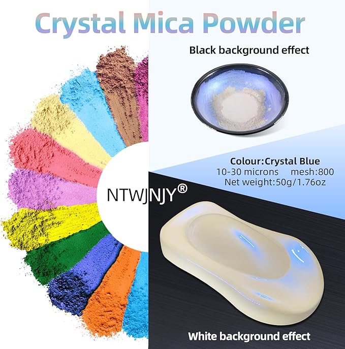 Crystal Blue Mica Powder for Epoxy Resin，Natural Shimmer Mica Powder Used for Coloring Resin Artwork, car Spray Paint, Candles, soap, Lip Gloss, Nail Polish(50g/1.7oz)