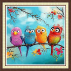 Findvoor Counted Cross Stitch Kits for Adults Full Range of Cross Stitching Embroidery Unprinted Pattern for Beginners, 11CT Needlepoint Kit Patterns Embroidery Kits-Four color little birds 18x18 inch