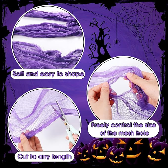 Boao Halloween Cheese cloth 85 x 197 Inch Purple Cheesecloth Roll for Crafts Large Cotton Muslin Gauze Fabric for Halloween Outdoor & Indoor Spooky Decoration