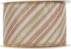 MEEDEE Pink Diagonal Striped Ribbon 2.5 Inch Blue Satin with Rose Gold and Champagne Glitter Wired Ribbon for Christmas Tree, Garlands, Wreaths, Topper Bow (10 Yards)