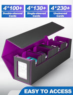 Card Deck Box for MTG with Commander Display, 5 in 1 Card Deck Case Holds 800+ Unsleeved Cards, Strong Magnet Organizer Compatible with Yugioh TCG Sports Cards (Black&Purple)