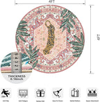 Washable Pink Rugs Thin Oriental Boho Vintage Cute Tropical Leopard 4ft Round Area Rugs for Bedroom Kitchen Dining Living Room Office Indoor Entryway Distressed Nursery Circle Carpet