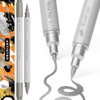 ARTISTRO 2 Silver Dual-Tip Acrylic Paint Pens - Multisurface Metallic Markers for Glass, Rock, Fabric, Wood, Plastic & More - 1 mm Fine & Brush Tips