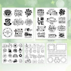 Whaline 5 Sheet St. Patrick's Day Clear Stamps Wreath Shamrock Lucky Words Silicone Transparent Stamps Border Stamp Cards for Irish DIY Crafts Card Making Scrapbooking Embossing Album Decor