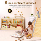wingyz Wooden Storage Cabinet, 5-Section Montessori Bookshelf, Kids Toy Storage Organizer Book Shelf for Kids Rooms, Classroom, Playroom, Nursery, Preschool Book Shelves