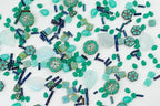 2.1oz (60 g) Mix of Unique Czech Bohemia Glass Pressed Beads, Rocailles, Opaque Turquoise Green Copper Crystal Silver, Matte and Glossy, Hand Made BCV