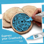 4 Dual Tip Blue Paint Pen Metallic - Fine Tip & Medium Acrylic Markers - Blue Paint Marker for Metal, Wood, Rock Painting, Canvas, Ceramic, Glass, Fabric, Leaf and Plastic - Water-based Ink