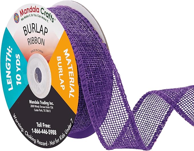 Mandala Crafts Purple Burlap Ribbon 1 Inch Wide Jute Ribbons for Crafts - 20 Yds Roll Rustic Burlap Wrap Trim Ribbons for Wreaths Bows Wedding Party Decoration