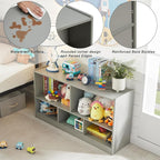 Kids Toy Storage Organizer, 5-Section Storage Cabinet for Organizing Books Toys, Wooden Bookshelf Daycare Furniture for School, Classroom Playroom, Nursery, Kindergarten (Gray)