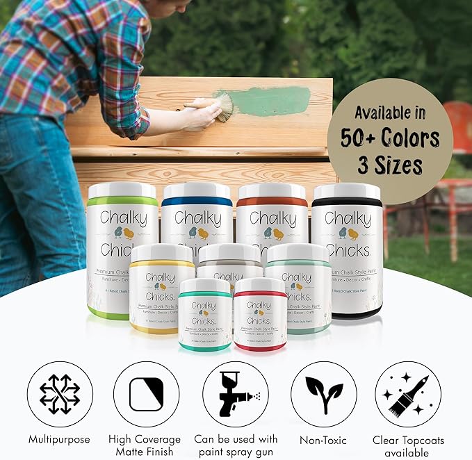 Chalky Chicks All-in-One Chalk Paint for Furniture or Cabinet - 32 Fl Oz - Matte Finish Olive Wood (Taupe) for Metal, Wood Furniture Paint - No Sanding All-in-One for Home Decor & Crafts, USA Made