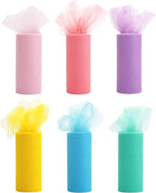 MEEDEE Pastel Tulle Ribbon 6 Rolls Tulle Fabric Spool Ribbon, 6 inch by 25 Yards/Spool, Perfect for Tutus DIY Wedding Table Skirt Rainbow Party Decorations Gift Wrapping