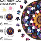Mandela Wooden Jigsaw Puzzles - Flower Puzzles for Adults 500 Pcs, 16.7'' x 16.7''Unique Shaped Wood Puzzle, Beautiful Package for Halloween, Best Gift for Adults and Kids, Family Game